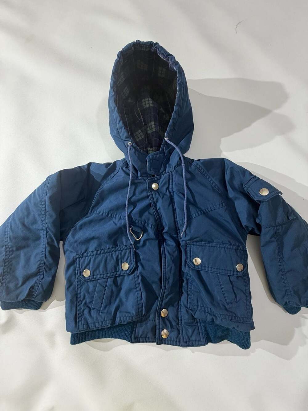 Vintage Good Friends Navy Plaid Lined Hooded Bomber Jacket Size 4T